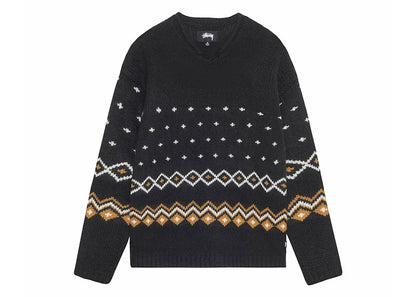 Stussy Roll Neck Fairisle Sweater Charcoal