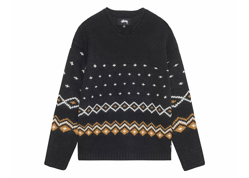 Stussy Roll Neck Fairisle Sweater Charcoal