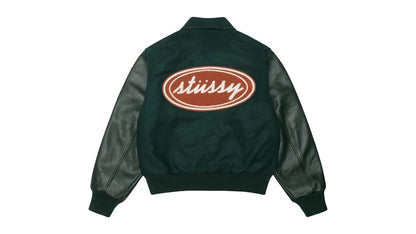 Stussy Script Oval Varsity Jacket Green