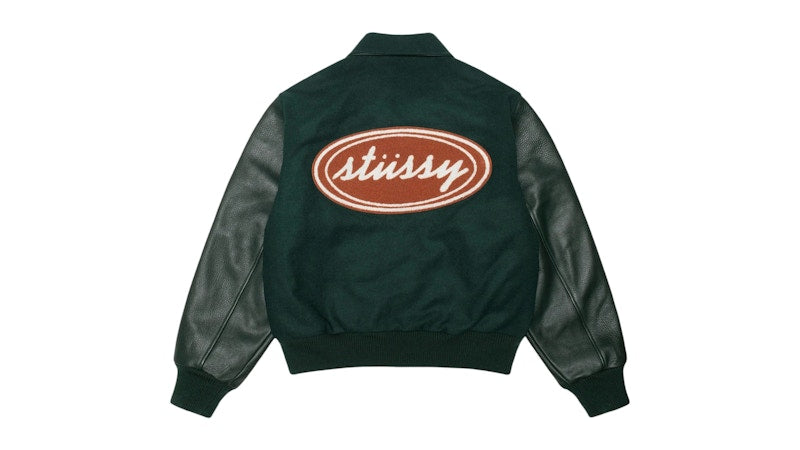Stussy Script Oval Varsity Jacket Green