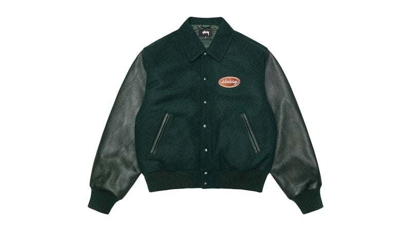 Stussy Script Oval Varsity Jacket Green