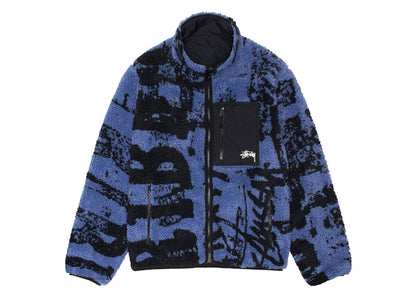 Stussy Sherpa Reversible Stamp Jacket Blue