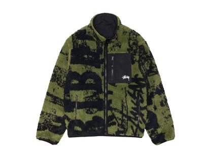 Stussy Sherpa Reversible Stamp Jacket Green