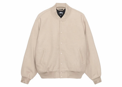 Stussy Sport Melton Varsity Jacket Oatmeal