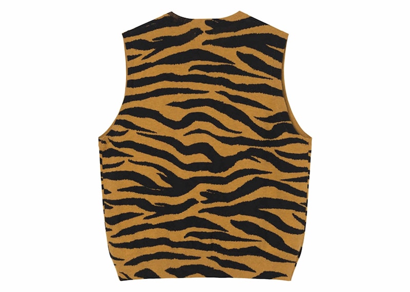 Stussy Tiger Printed Sweater Vest Mustard