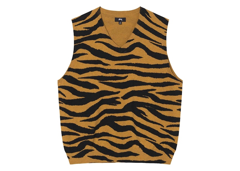 Stussy Tiger Printed Sweater Vest Mustard