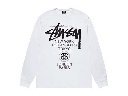 Stussy World Tour Long Sleeve Tee White