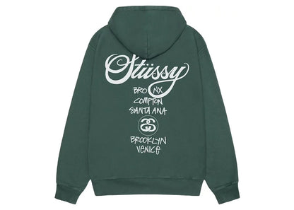 Stussy World Tour Pigment Dyed Hoodie Forest