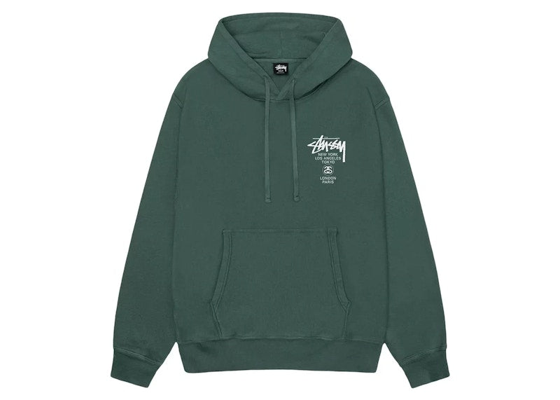 Stussy World Tour Pigment Dyed Hoodie Forest