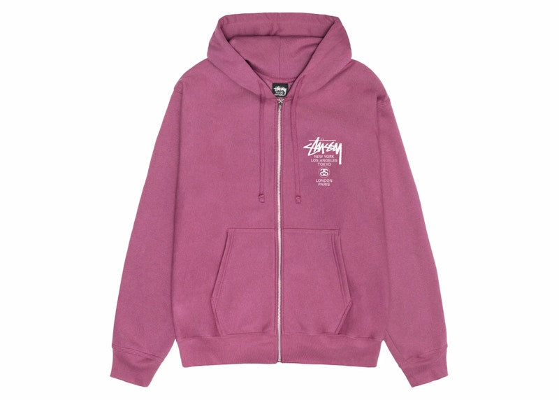 Stussy World Tour Zip Hoodie Berry