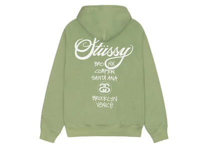Stussy World Tour Zip Hoodie Moss