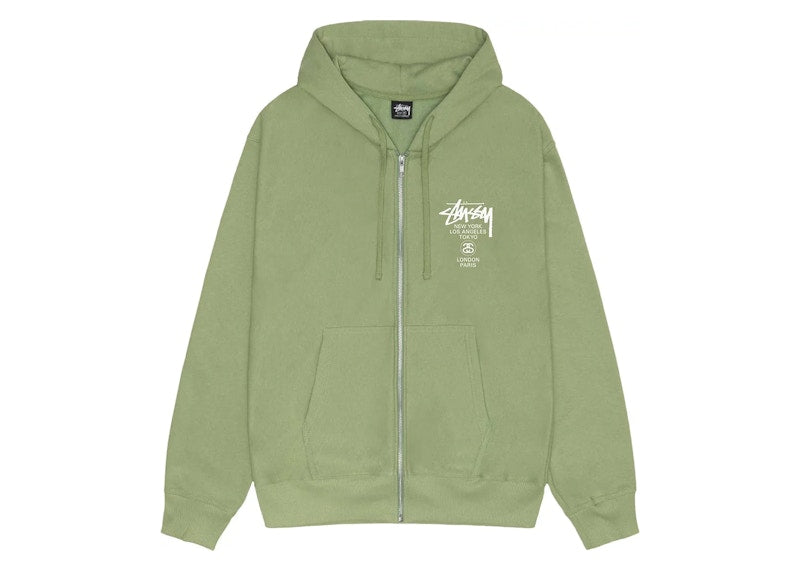 Stussy World Tour Zip Hoodie Moss