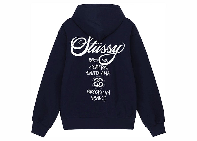 Stussy World Tour Zip Hoodie Navy (FW22)