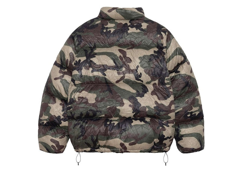 Stussy Wrinkled Nylon Down Puffer Jacket Woodland Camo
