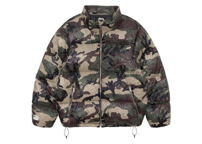 Stussy Wrinkled Nylon Down Puffer Jacket Woodland Camo