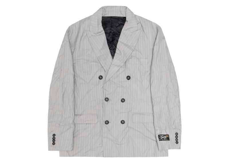 Stussy Wrinkled Stripe Double-Breasted Blazer Grey