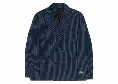 Stussy Wrinkled Stripe Double-Breasted Blazer Navy