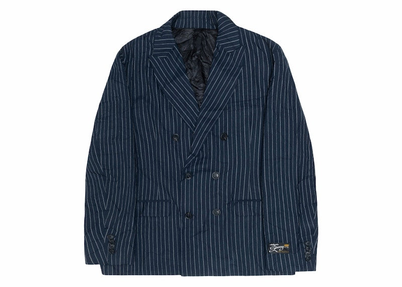 Stussy Wrinkled Stripe Double-Breasted Blazer Navy
