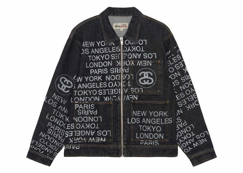 Stussy Zip Work Denim City Link Jacket Washed Black