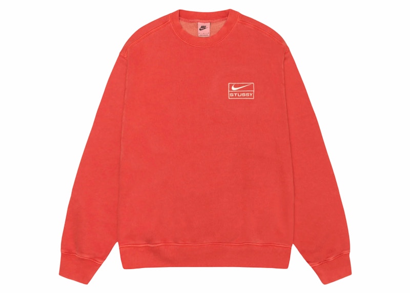 Stussy x Nike Pigment Dyed Fleece Crew Habanero Red
