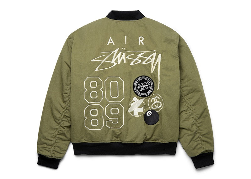 Stussy x Nike Reversible Varsity Jacket Medium Olive/Bright Mandarin