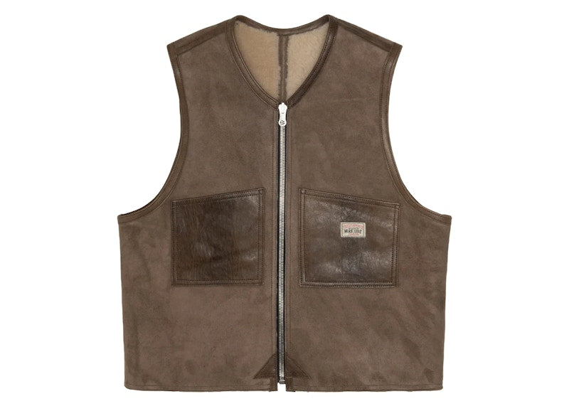 Stussy x Our Legacy Work Shop Reversible Shearling Vest Off White Shearling