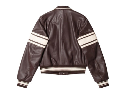 Stussy x Wales Bonner Leather Varsity Jacket Brown