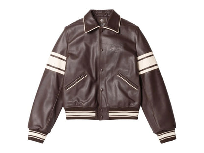 Stussy x Wales Bonner Leather Varsity Jacket Brown