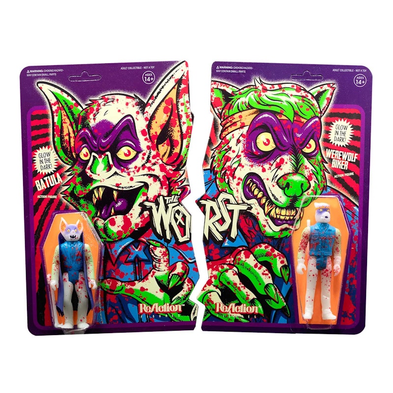 Super7 Reaction Figure The Worst Friday The 13th Werewolf Biker and Batula Action Figure Set GID