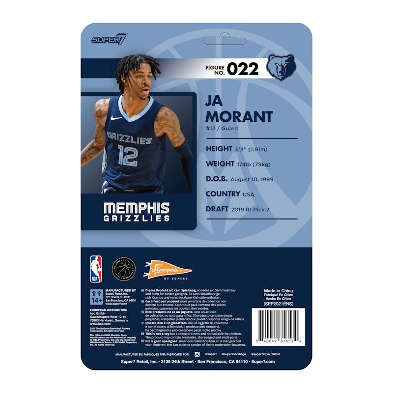 Super7 Supersports NBA Memphis Grizzlies Ja Morant Action Figure Blue