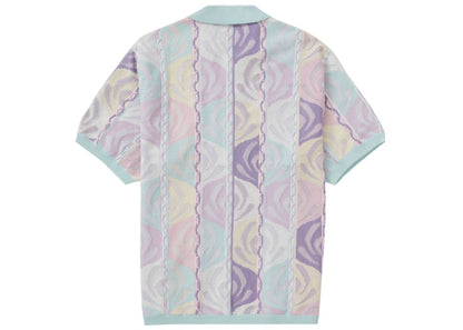 Supreme Abstract Textured Zip Up Polo Pale Blue