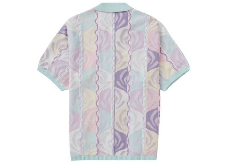 Supreme Abstract Textured Zip Up Polo Pale Blue