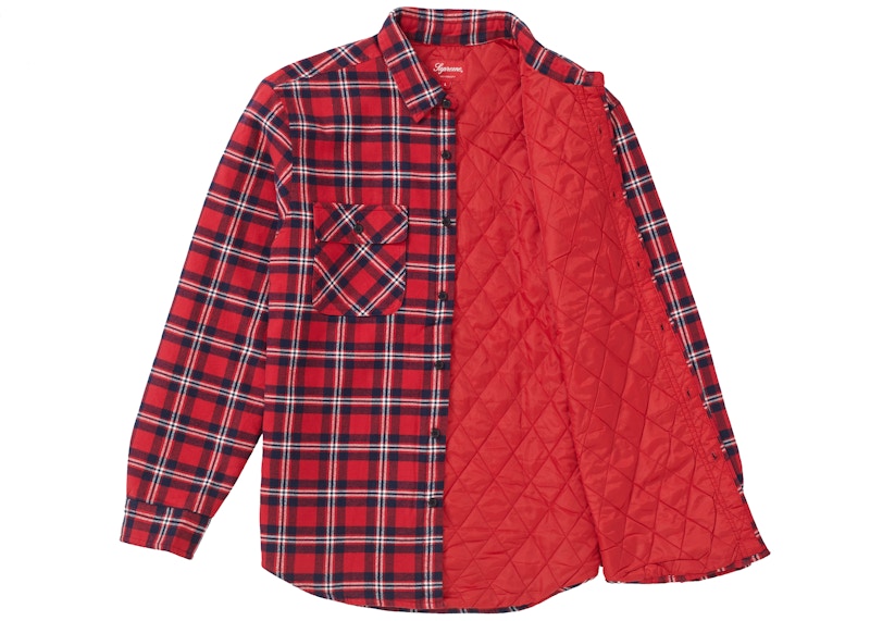 Supreme Arc Logo Quilted Flannel Shirt Red