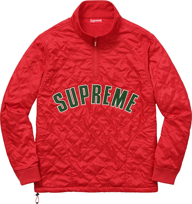 Supreme Arc Logo Quilted Half Zip Pullover Red