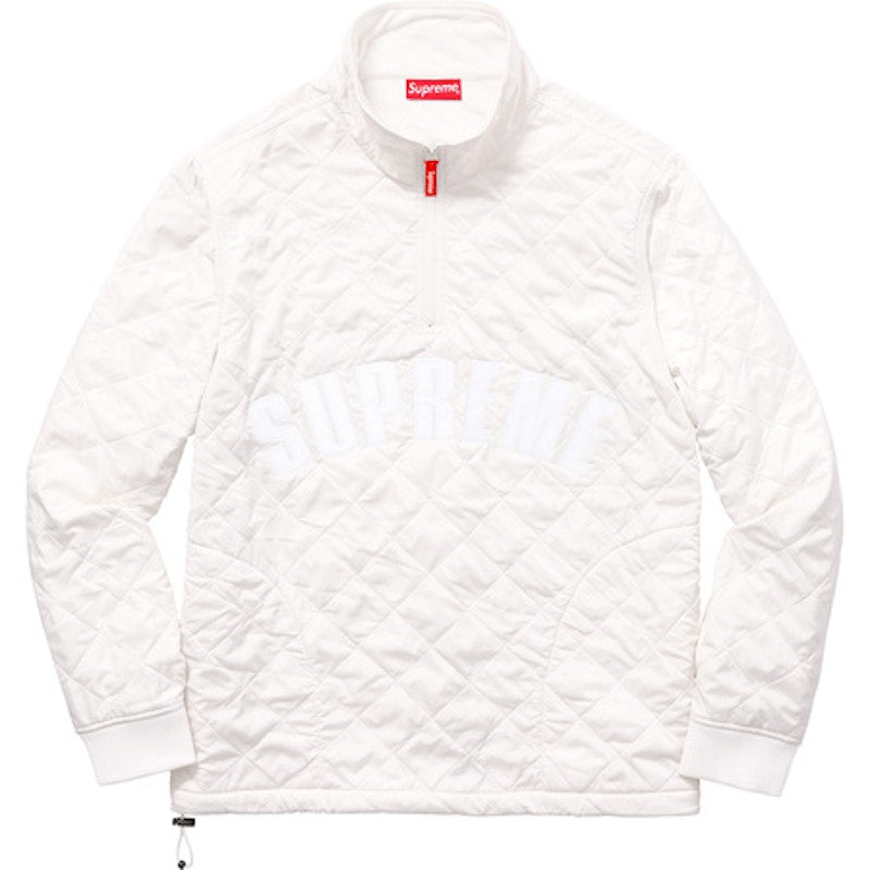 Supreme Arc Logo Quilted Half Zip Pullover White