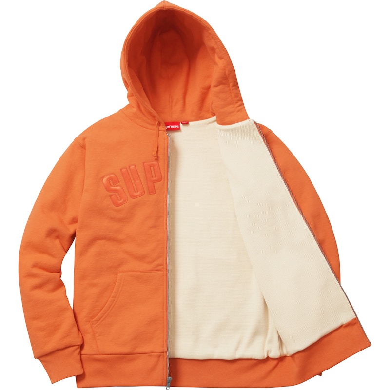Supreme Arc Logo Thermal Zip Up Sweatshirt Bright Orange