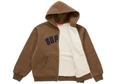 Supreme Arc Thermal Lined Zip Up Hooded Sweatshirt Brown