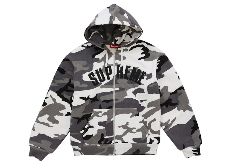 Supreme Arc Thermal Lined Zip Up Hooded Sweatshirt Snow Camo