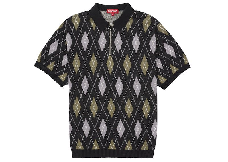 Supreme Argyle Zip Polo Black