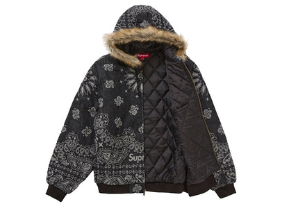 Supreme Bandana Jacquard Denim Hooded Work Jacket Black