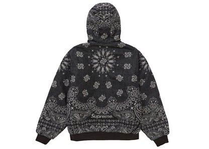 Supreme Bandana Jacquard Denim Hooded Work Jacket Black