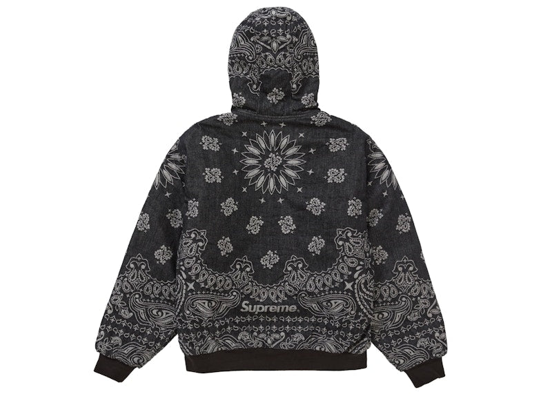 Supreme Bandana Jacquard Denim Hooded Work Jacket Black