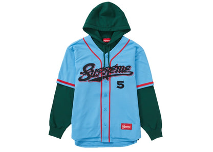 Supreme Baseball Jersey Hooded Sweatshirt Light Blue