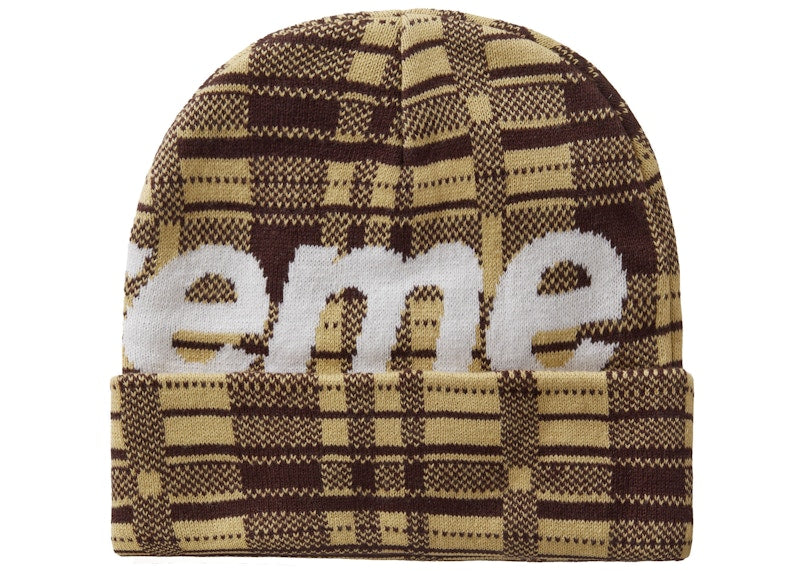Supreme Big Logo Beanie Beanie (FW23) Tan Plaid