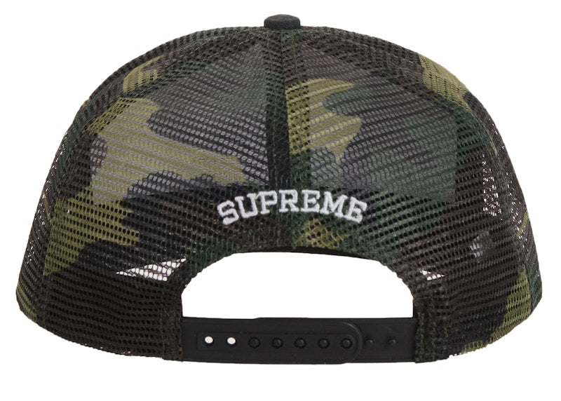 Supreme Black Cat Mesh Back 5-Panel Woodland Camo