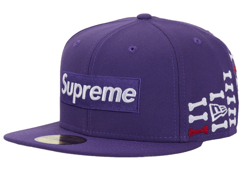 Supreme Bones Box Logo New Era 59Fifty Fitted Hat Purple