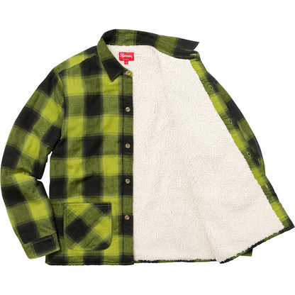 Supreme Buffalo Plaid Sherpa Lined Chore Shirt Pea Green