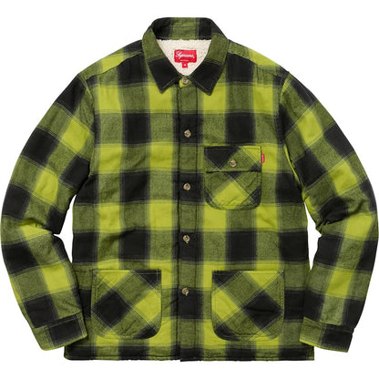 Supreme Buffalo Plaid Sherpa Lined Chore Shirt Pea Green