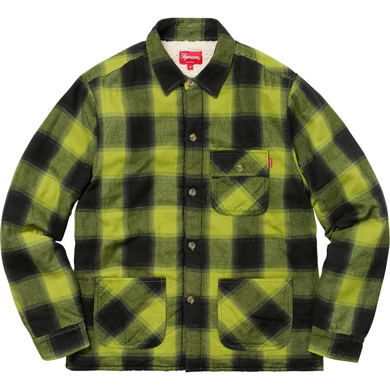 Supreme Buffalo Plaid Sherpa Lined Chore Shirt Pea Green