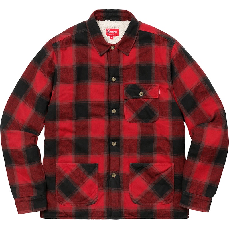 Supreme Buffalo Plaid Sherpa Lined Chore Shirt Red